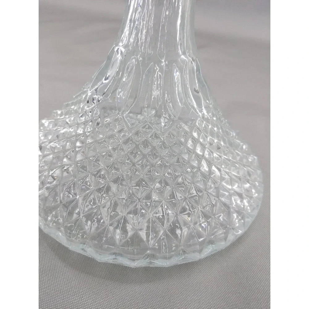 Vintage Pressed Glass Captains Ship Decanter Clear Diamond Pattern Metallic Neck